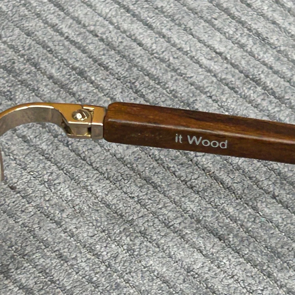 It Wood Gold Semi Rimless Oval Y2k Eyeglass Frames Wood Temples 47-20-140 C1